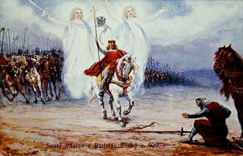 St. Wenceslaus flanked by angels accepting the surrender of the Duke of Kourim